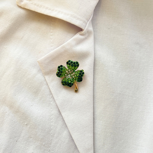 4 Yapraklı Yonca Taşlı Broş