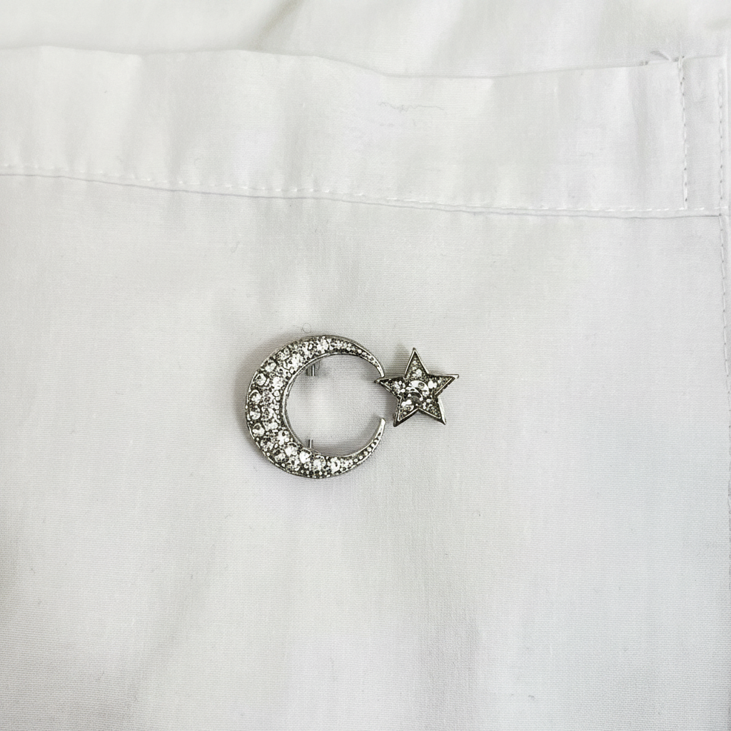 Taşlı Ay yıldız Pin Broş