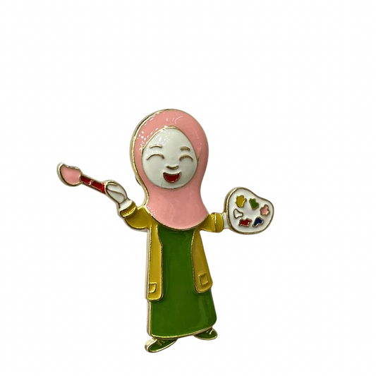 Türbanlı Ressam Kız Broş